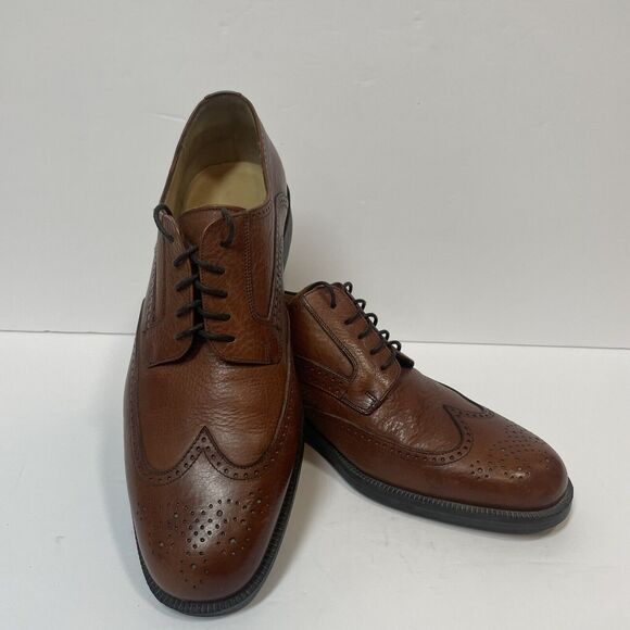 JOHNSTON & MURPHY Shoes Mens 10.5 M Cellini Brown Leather Wingtip Dress Shoe - Picture 2 of 12